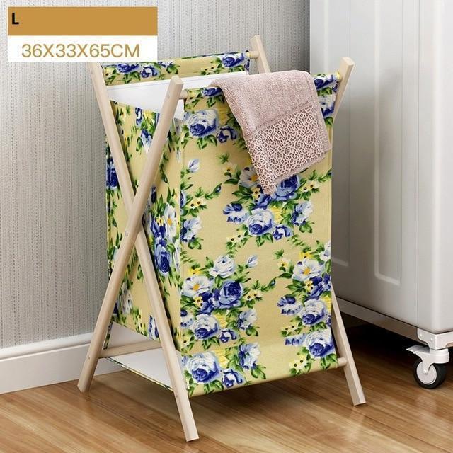 panier à linge en bois pliable et tissu 