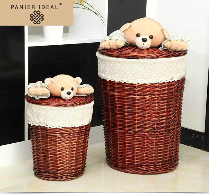 Panier à linge en rotin avec couvercle solide - Forme d'angle - Marron vintage Panier à linge en rotin avec couvercle solide - Forme d'angle - Marron vintage