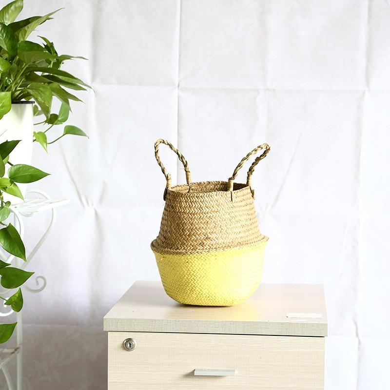 Panier pour Linge en Jonc de Mer jaune tressé