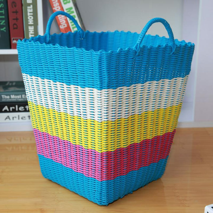 Panier à Linge Plastique Tressé bleu jaune rouge