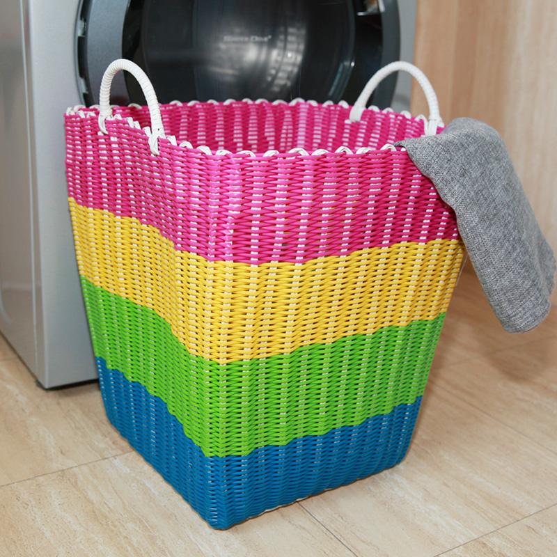 Panier à Linge Plastique Tressé rose jaune vert bleu