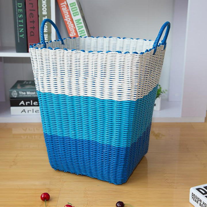 Panier à Linge Plastique Tressé blanc bleu