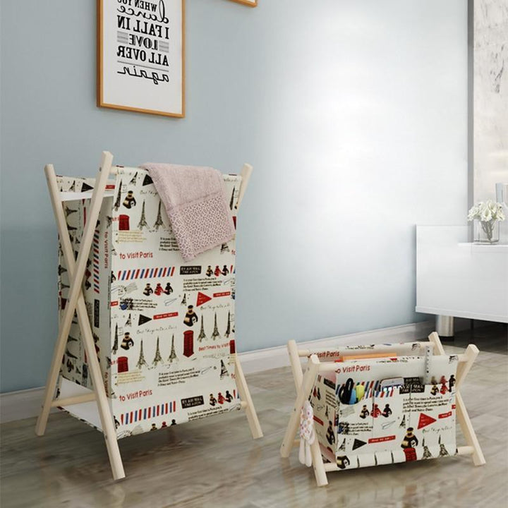  Paniers à Linge petit et grand format en Bois et Tissu style Paris