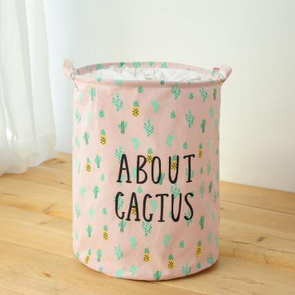 panier de rangement en tissu rose et cactus