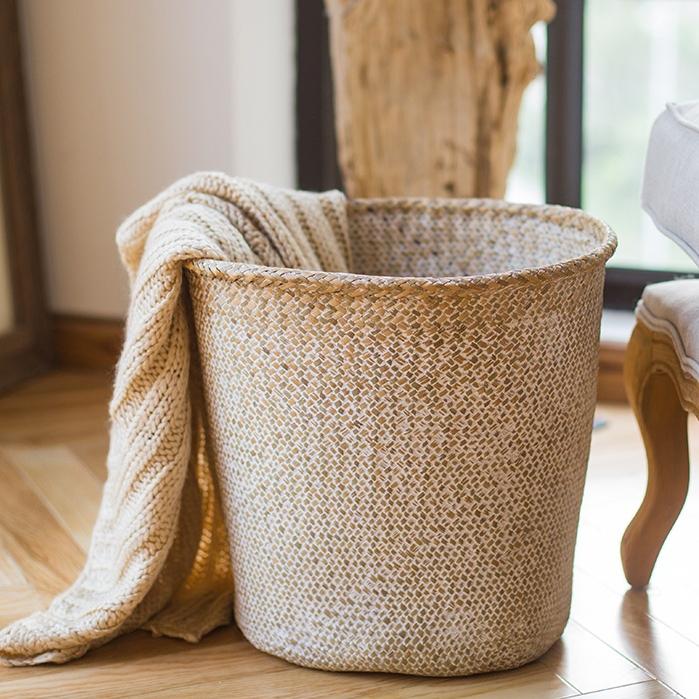 Kimo Panier à linge, Blanc, Taille L, Tressé à la main